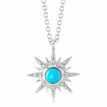 Diamond & Turquoise Star Pendant Necklace 14K White Gold (0.25ct)