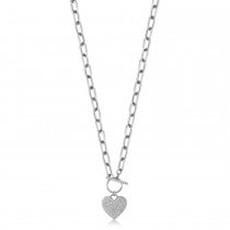 Diamond Pave Heart Paper Clip Link Pendant Necklace 14K White Gold (0.50ct)