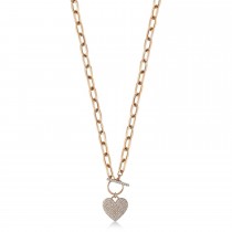 Diamond Pave Heart Paper Clip Link Pendant Necklace 14K Rose Gold (0.50ct)