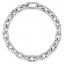 Diamond Pave Paper Clip Link Bracelet 14K White Gold (7.52ct)