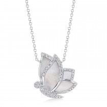 Diamond & Mother Of Pearl Butterfly Pendant Necklace 14K White Gold (1.31ct)
