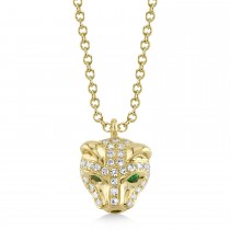 Diamond w/Emerald Panther Pendant Necklace 14K Yellow Gold (0.14ct)