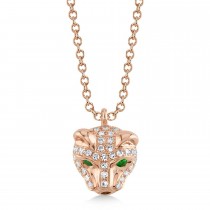 Diamond w/Emerald Panther Pendant Necklace 14K Rose Gold (0.14ct)