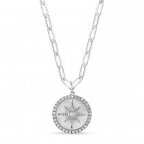 Diamond Star Paper Clip Pendant Necklace 14k White Gold (0.43ct)