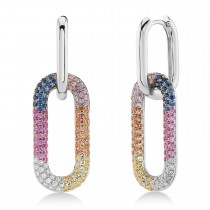 Multi-Color Gemstone Pave Drop Dangle Earrings in 14K White Gold (1.35ct)