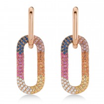 Multi-Color Gemstone Pave Drop Dangle Earrings in 14K Rose Gold (1.35ct)