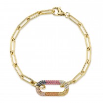 Diamond & Multi-color Pave Bracelet in 14k Yellow Gold Paper Clip Link (0.69ct)