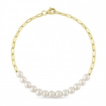 Cultured Pearl Paper Clip Link Bracelet 14k Yellow Gold (4.0-5.0mm)