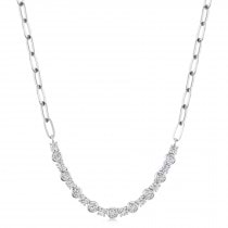 Diamond Round Bezel Pendant Necklace in Paper Clip Link 14K White Gold(1.64ct)