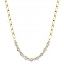 Diamond Round Bezel Pendant Necklace in Paper Clip Link 14K Yellow Gold(1.64ct)