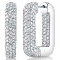 Lab-Grown Diamond Pave  Rectangle Hoop Earring 14K White Gold (4.13ct)