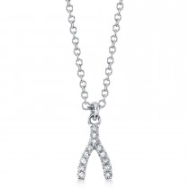 Diamond Pave Wishbone Pendant Necklace 14K White Gold (0.03ct)
