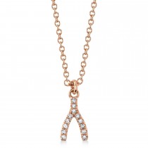 Diamond Pave Wishbone Pendant Necklace 14K Rose Gold (0.03ct)