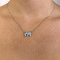 Diamond & Blue Sapphire Elephant Pendant Necklace 14K White Gold (0.49ct)