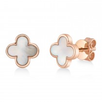 Mother Of Pearl Clover Stud Earrings 14K Rose Gold (0.59ct)