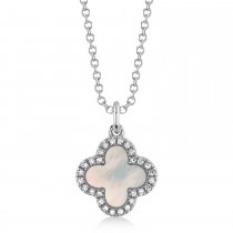 Diamond Double Sided Clover Pendant Necklace 14K White Gold (1.03ct)