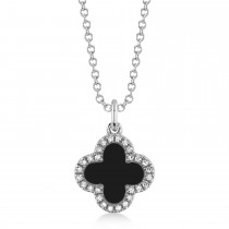 Diamond Double Sided Clover Pendant Necklace 14K White Gold (1.03ct)