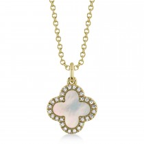 Diamond Double Sided Clover Pendant Necklace 14K Yellow Gold (1.03ct)
