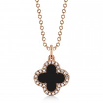 Diamond Double Sided Clover Pendant Necklace 14K Rose Gold (1.03ct)