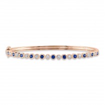 Alternating Diamond & Blue Sapphire Bezel Bangle Bracelet 14K Rose Gold (1.22ct)