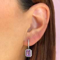 Diamond & Rectangular Amethyst Dangle Earrings 14K White Gold (3.17ct)