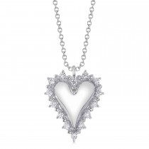 Diamond Puffed Heart Pendant Necklace 14K White Gold (0.18ct)