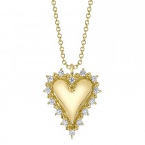 Diamond Puffed Heart Pendant Necklace 14K Yellow Gold (0.18ct)