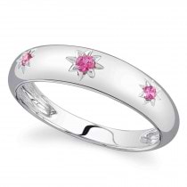 Pink Sapphire Star Band Ring 14K White Gold (0.11ct)