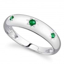 Emerald Star Band Ring 14K White Gold (0.09ct)