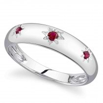 Ruby Star Wide Band Ring 14K White Gold (0.13ct)