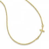 Small Sideways Curved Cross Pendant Necklace in 14k Yellow Gold