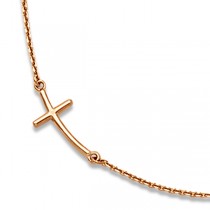 Small Sideways Curved Cross Pendant Necklace in 14k Rose Gold