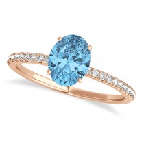 Blue Topaz & Diamond Accented Oval Shape Engagement Ring 14k Rose Gold (0.75ct)