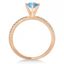 Blue Topaz & Diamond Accented Oval Shape Engagement Ring 14k Rose Gold (0.75ct)