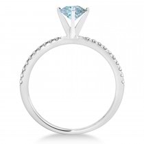 Aquamarine & Diamond Accented Oval Shape Engagement Ring 14k White Gold (0.75ct)