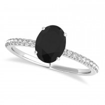Black & White Diamond Accented Oval Shape Engagement Ring 14k White Gold (0.75ct)