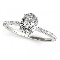 Lab Grown Diamond Accented Oval Shape Engagement Ring 14k White Gold (0.75ct)