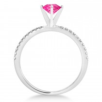 Pink Tourmaline & Diamond Accented Oval Shape Engagement Ring 14k White Gold (0.75ct)