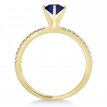 Blue Sapphire & Diamond Accented Oval Shape Engagement Ring 14k Yellow Gold (0.75ct)