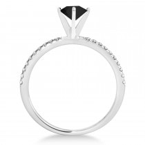 Black & White Diamond Accented Oval Shape Engagement Ring 14k White Gold (1.00ct)