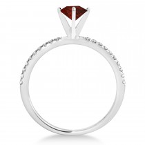 Garnet & Diamond Accented Oval Shape Engagement Ring 14k White Gold (1.00ct)