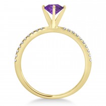 Amethyst & Diamond Accented Oval Shape Engagement Ring 14k Yellow Gold (1.00ct)