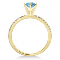Blue Topaz & Diamond Accented Oval Shape Engagement Ring 14k Yellow Gold (1.00ct)