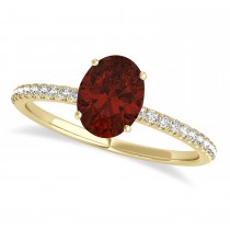 Garnet & Diamond Accented Oval Shape Engagement Ring 14k Yellow Gold (1.00ct)