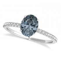 Gray Spinel & Diamond Accented Oval Shape Engagement Ring 14k White Gold (1.50ct)