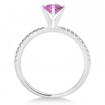 Pink Sapphire & Diamond Accented Oval Shape Engagement Ring 14k White Gold (1.50ct)