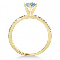 Aquamarine & Diamond Accented Oval Shape Engagement Ring 18k Yellow Gold (1.50ct)