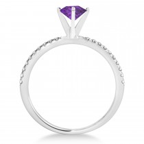 Amethyst & Diamond Accented Oval Shape Engagement Ring 14k White Gold (2.00ct)