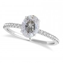 Oval Salt & Pepper Diamond Accented  Engagement Ring 18k White Gold (2.50ct)