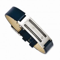 Men's Stainless Steel Blue Genuine Leather Adjustable Buckle Bracelet